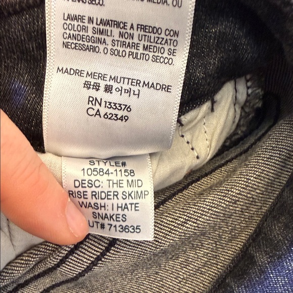 Mother The Mid Rise Rider Skimp Mid Rise Jeans in I Hate Snakes Size 26 - Picture 10 of 14